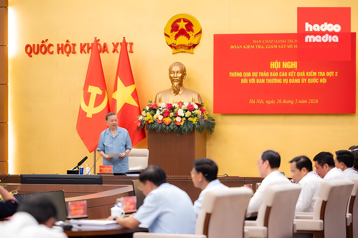 Tổng Bí thư, Chủ tịch nước Tô Lâm chủ trì Hội nghị thông qua dự thảo báo cáo kết quả kiểm tra đợt 2 đối với Ban Thường vụ Đảng ủy Quốc hội. Ảnh: Hoàng Phong