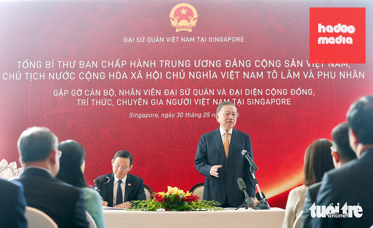 Tổng Bí thư, Chủ tịch nước Tô Lâm đánh giá cao tinh thần trách nhiệm, cống hiến của đội ngũ chuyên gia, trí thức, nhà khoa học người Việt Nam tại Singapore - Ảnh: NGUYỄN KHÁNH