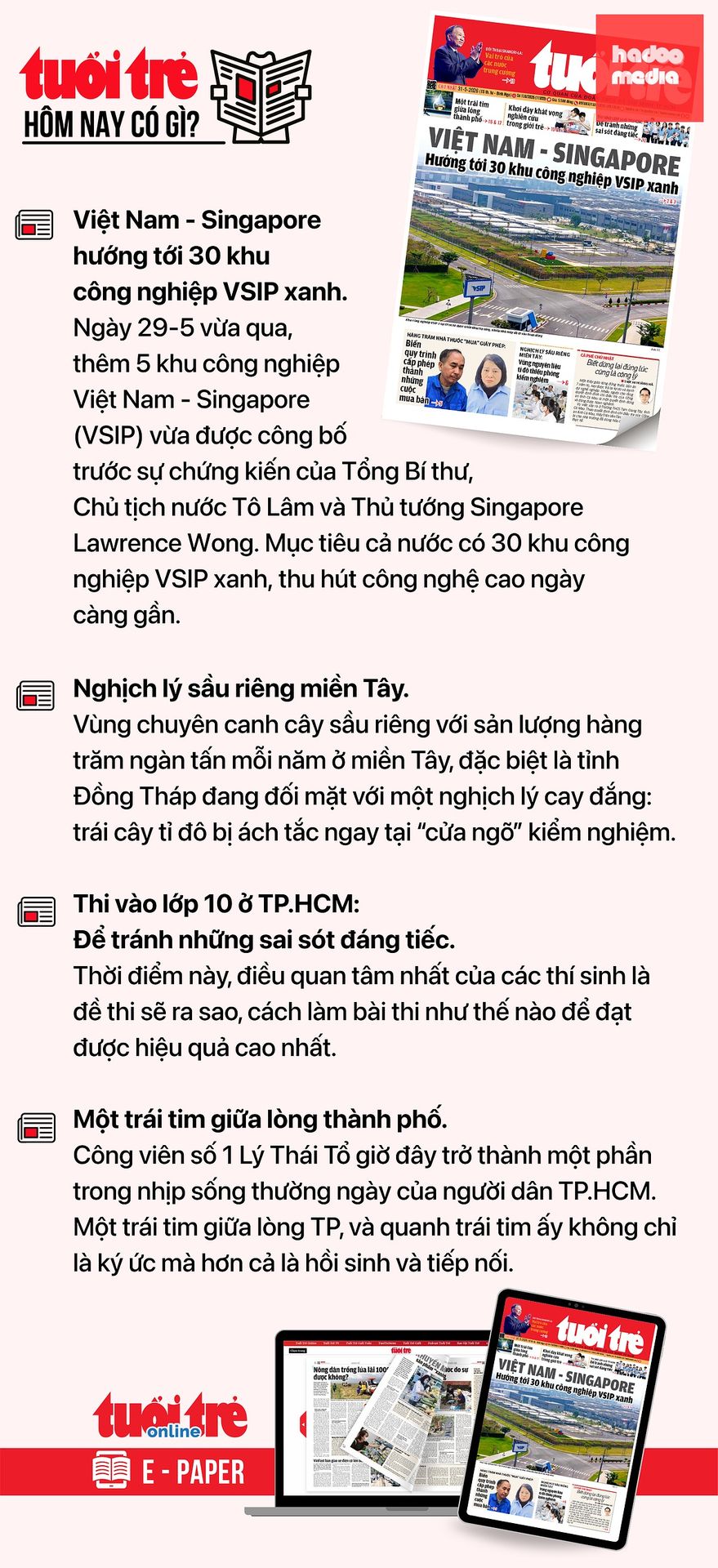 Tin tức chính trên Tuổi Trẻ nhật báo hôm nay 31-5. Để đọc Tuổi Trẻ báo in phiên bản E-paper, mời bạn đăng ký Tuổi Trẻ Sao TẠI ĐÂY