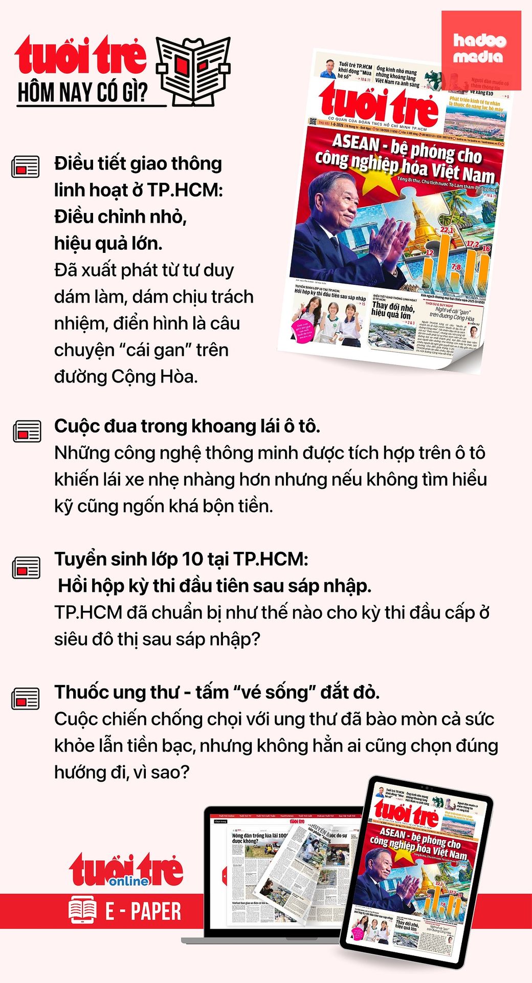 Tin tức chính trên Tuổi Trẻ nhật báo hôm nay 1-6. Để đọc Tuổi Trẻ báo in phiên bản E-paper, mời bạn đăng ký Tuổi Trẻ Sao TẠI ĐÂY