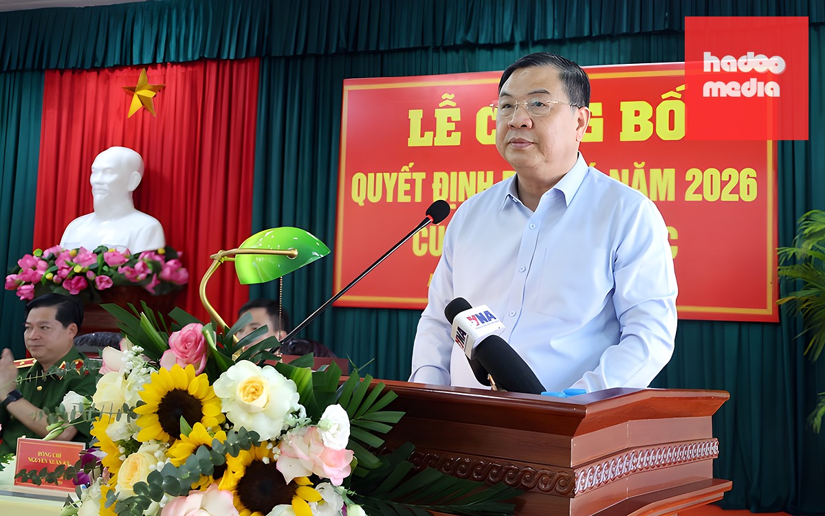 Phó thủ tướng thường trực Phạm Gia Túc, Chủ tịch Hội đồng tư vấn đặc xá, dự, phát biểu tại lễ công bố quyết định đặc xá tha tù trước thời hạn của Chủ tịch nước năm 2026 - Ảnh: VGP