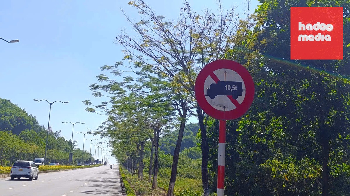 Đường Hoàng Văn Thái nối dài luôn tấp nập xe du lịch. Hai bên đường này có nhiều biển cấm xe tải trên 10,5 tấn lưu thông - Ảnh: ĐOÀN CƯỜNG