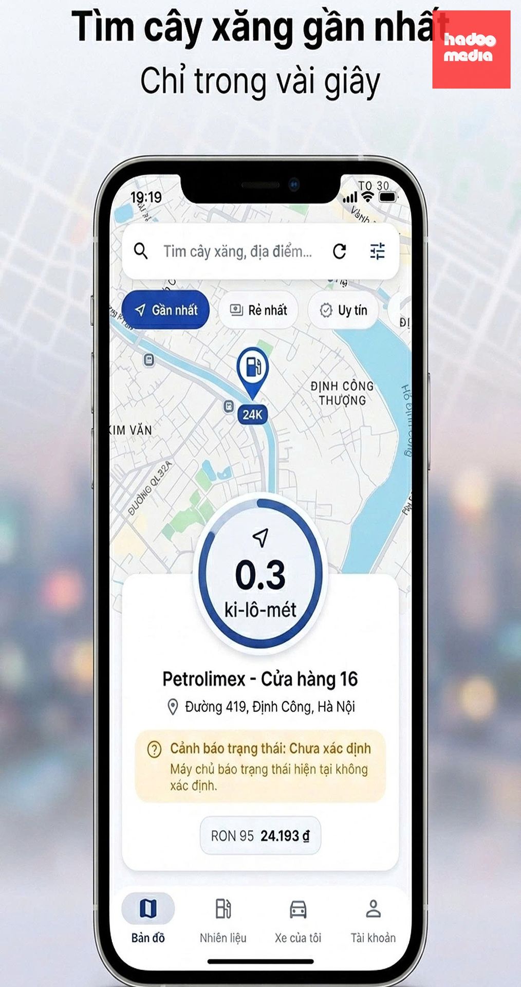 Sử dụng app để tìm kiếm cây xăng gần nhất