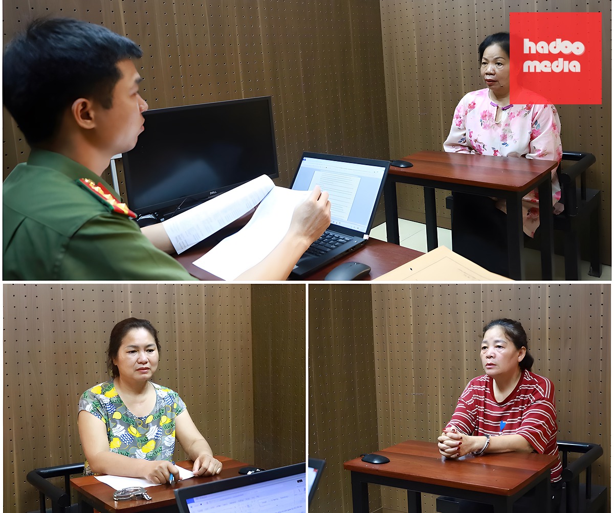 Công an lấy lời khai của các bị can - Ảnh: Công an cung cấp