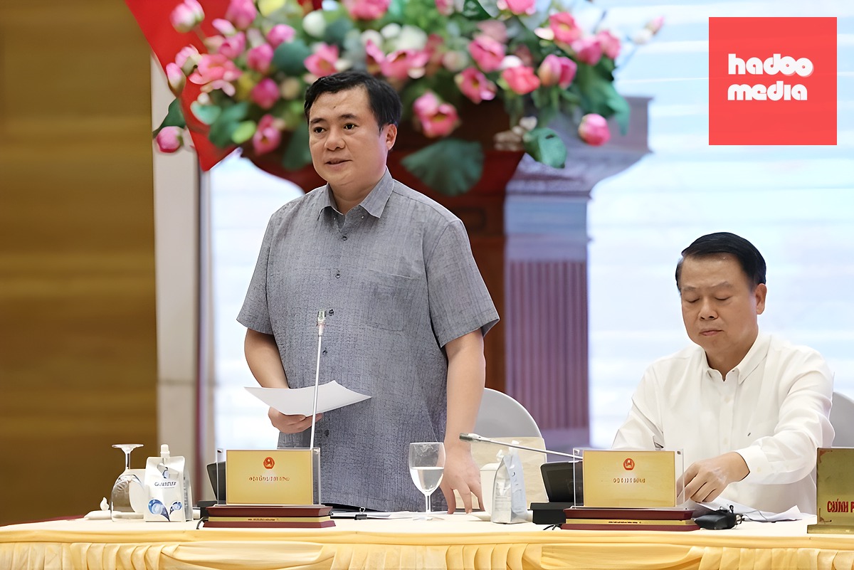 Thứ trưởng Công Thương Nguyễn Sinh Nhật Tân trả lời tại họp báo, ngày 3/6. Ảnh: VGP