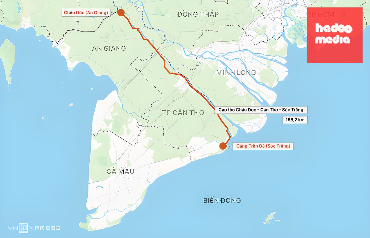 Hướng tuyến cao tốc Châu Đốc - Cần Thơ - Sóc Trăng. Đồ họa: Tâm Thảo