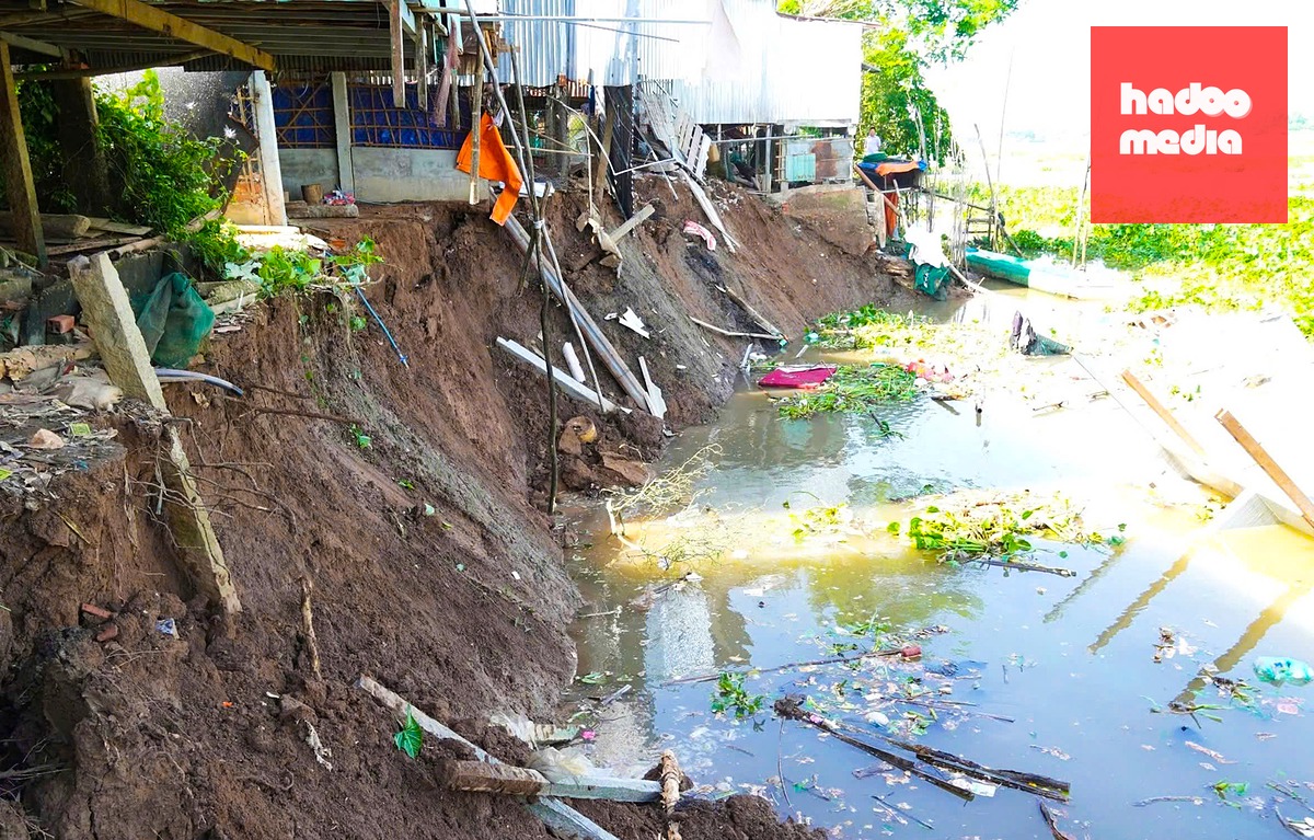 Khu vực ấp Bình Phú 1, xã Bình Thạnh Đông (tỉnh An Giang) bị sạt lở, đe dọa đến đời sống người dân địa phương - Ảnh: UBND xã Bình Thạnh Đông cung cấp