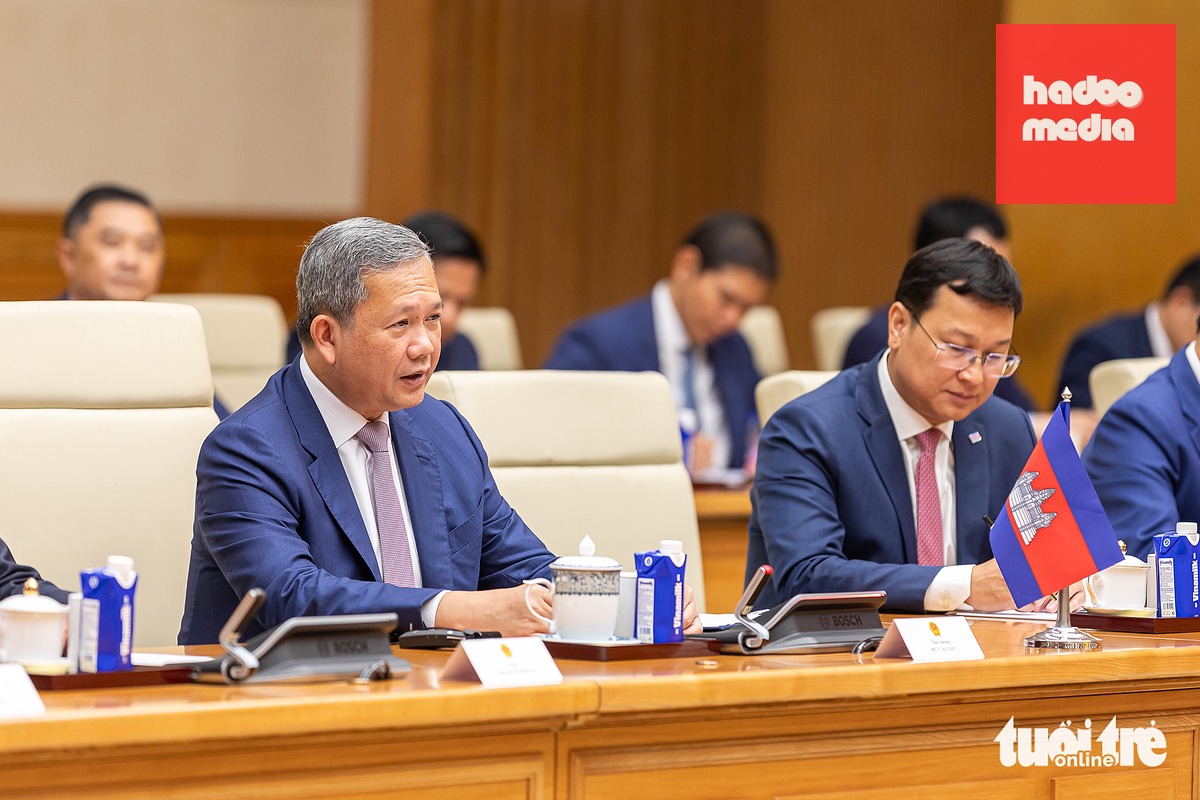 Thủ tướng Campuchia Hun Manet tại hội đàm - Ảnh: DANH KHANG