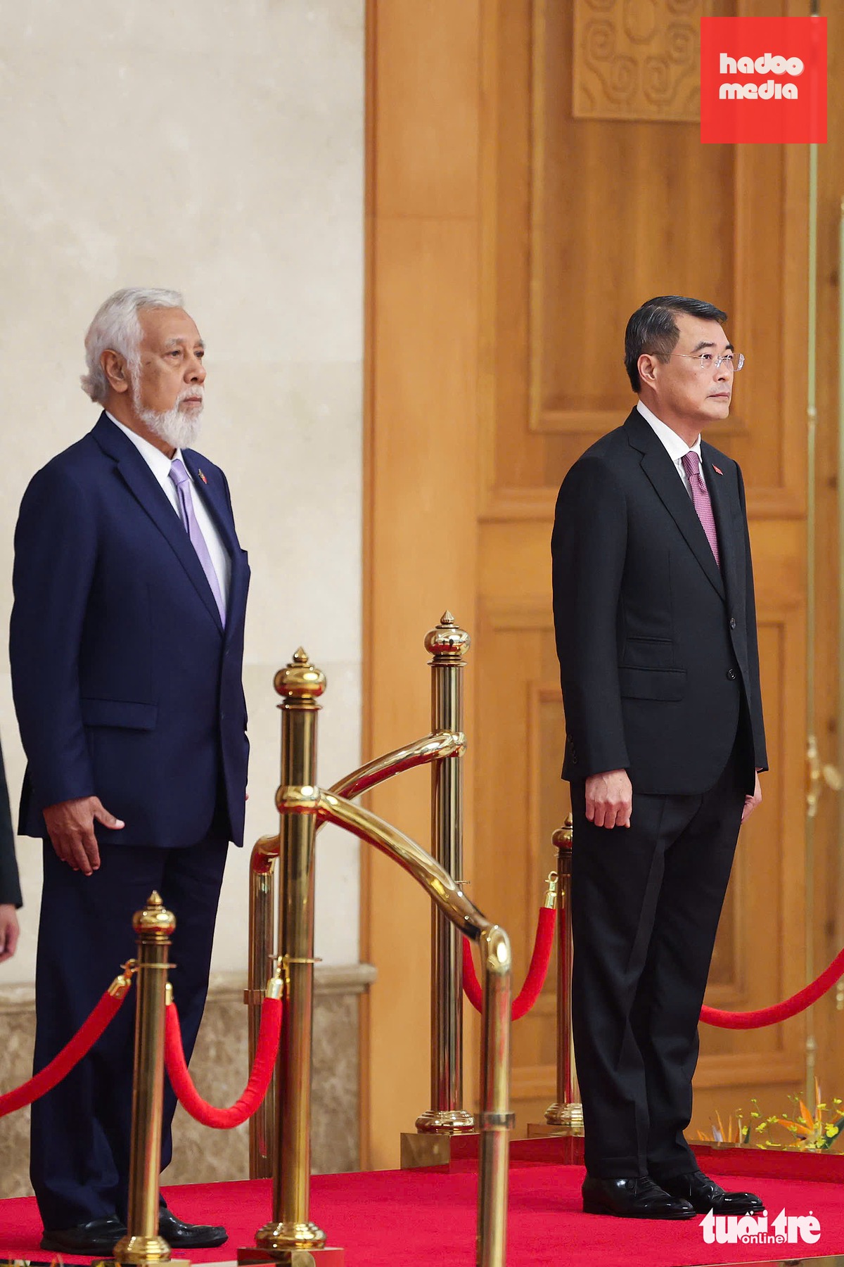 Thủ tướng Lê Minh Hưng và Thủ tướng Timor-Leste Kay Rala Xanana Gusmão tại lễ đón ngày 9-6 - Ảnh: NGUYỄN KHÁNH