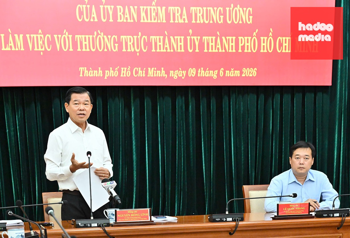 Phó chủ nhiệm Ủy ban Kiểm tra Trung ương Nguyễn Hồng Lĩnh phát biểu kết luận buổi làm việc - Ảnh: VIỆT DŨNG/SGGP