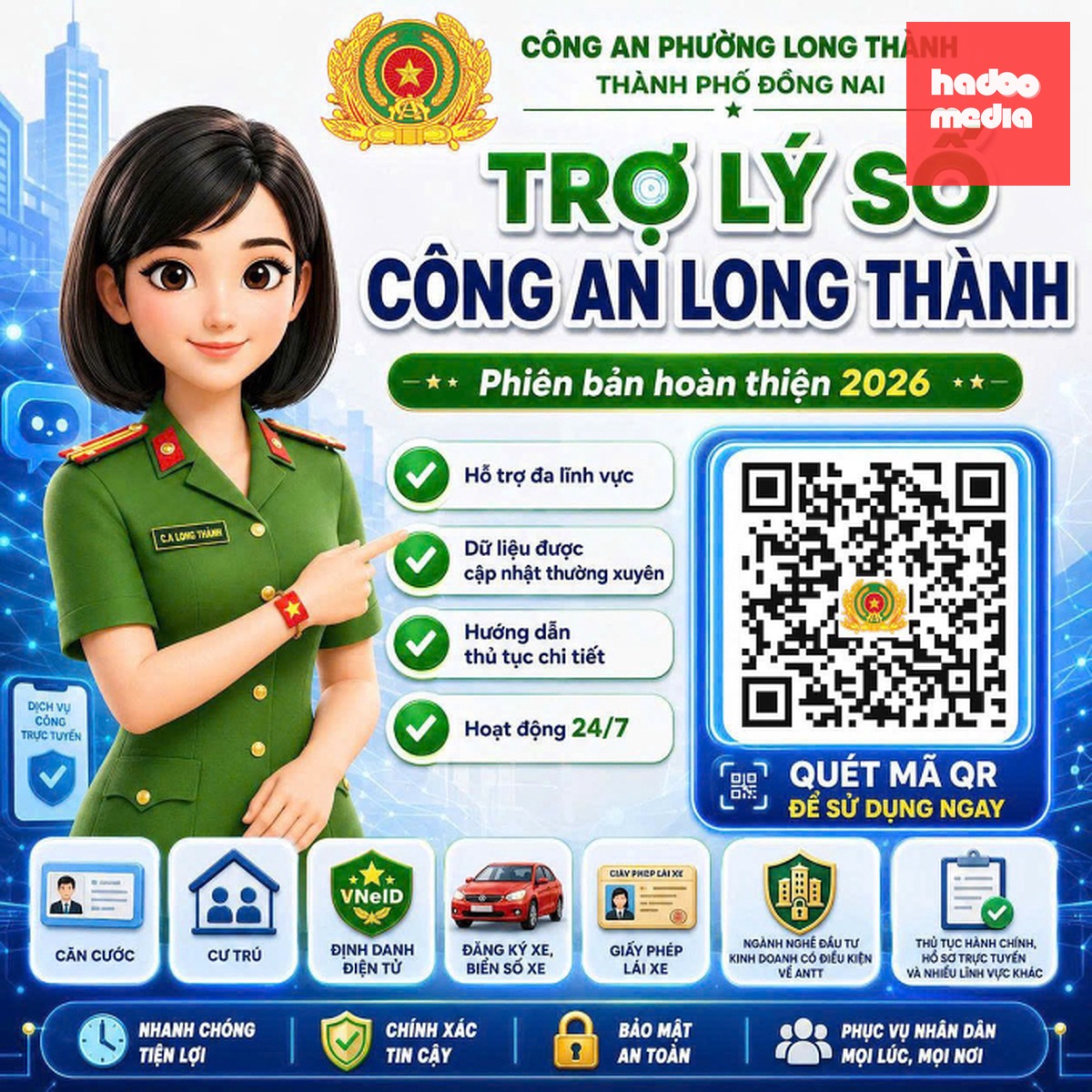 Giao diện "Trợ lý số Công an Long Thành". Ảnh: Phước Tuấn