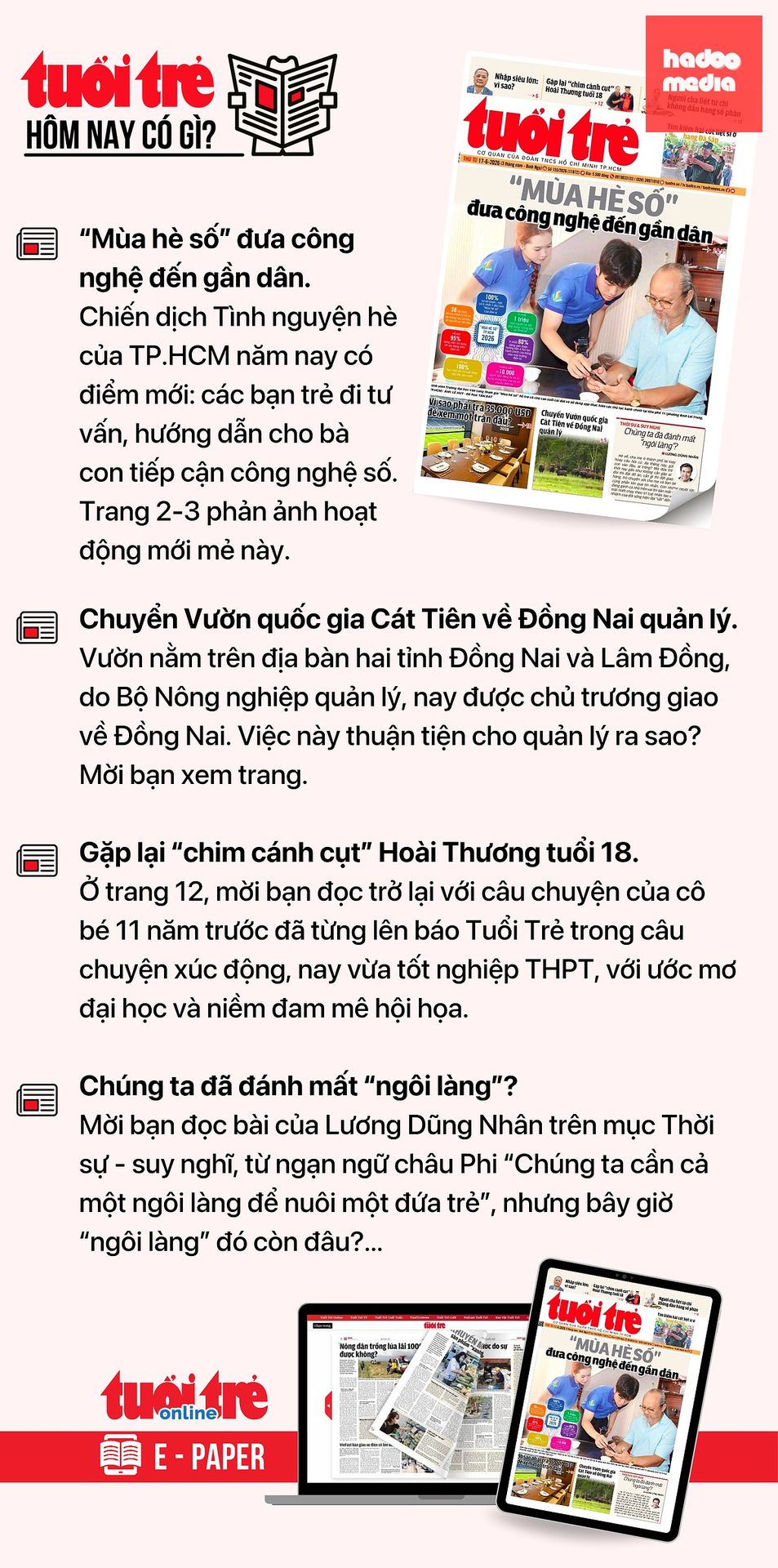 Tin tức chính trên Tuổi Trẻ nhật báo hôm nay 17-6. Để đọc Tuổi Trẻ báo in phiên bản E-paper, mời bạn đăng ký Tuổi Trẻ Sao TẠI ĐÂY