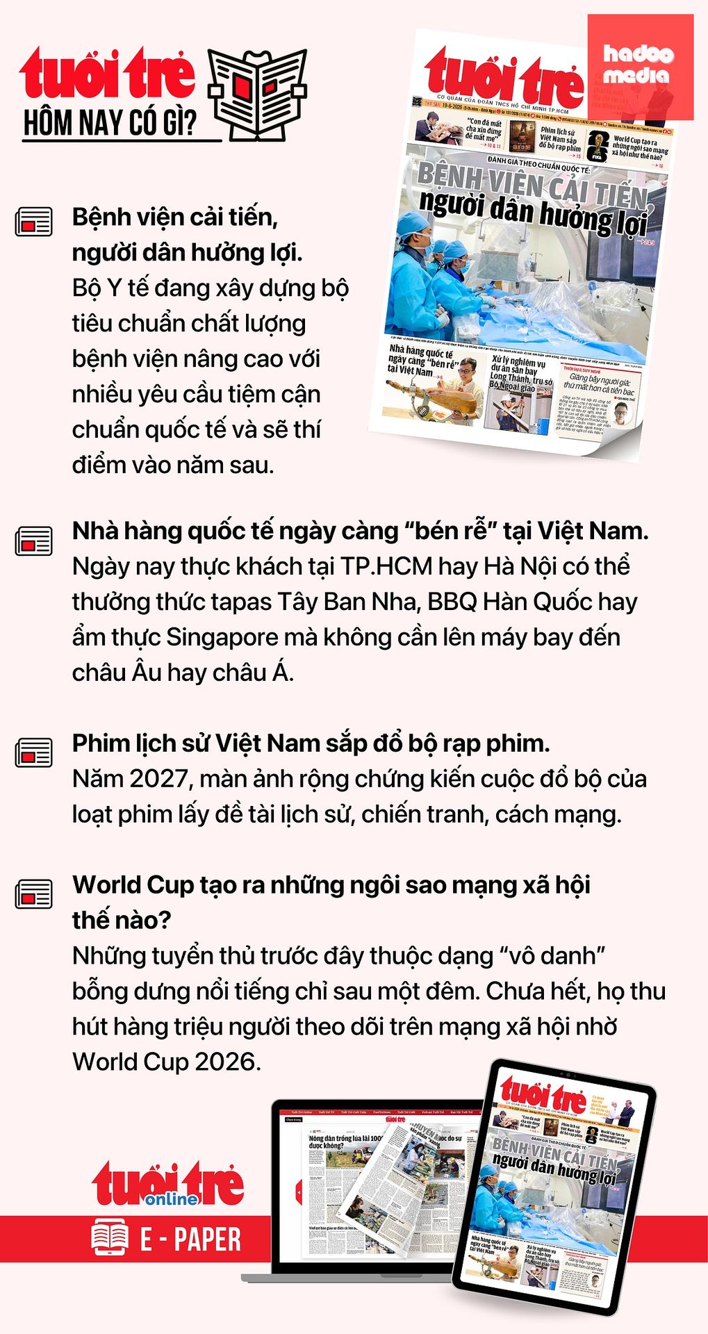 Tin tức chính trên Tuổi Trẻ nhật báo hôm nay 19-6. Để đọc Tuổi Trẻ báo in phiên bản E-paper, mời bạn đăng ký Tuổi Trẻ Sao TẠI ĐÂY