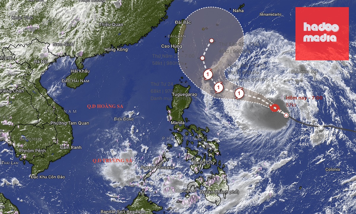 Dự báo vị trí và hướng di chuyển bão Mekkhala - Ảnh: WINDY