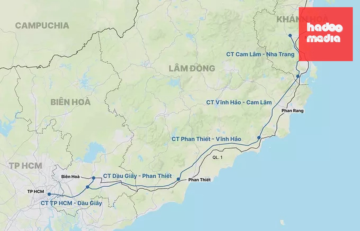Cao tốc Phan Thiết - Dầu Giây là một trong 5 đoạn nối TP HCM với Nha Trang. Đồ họa: Tâm Thảo