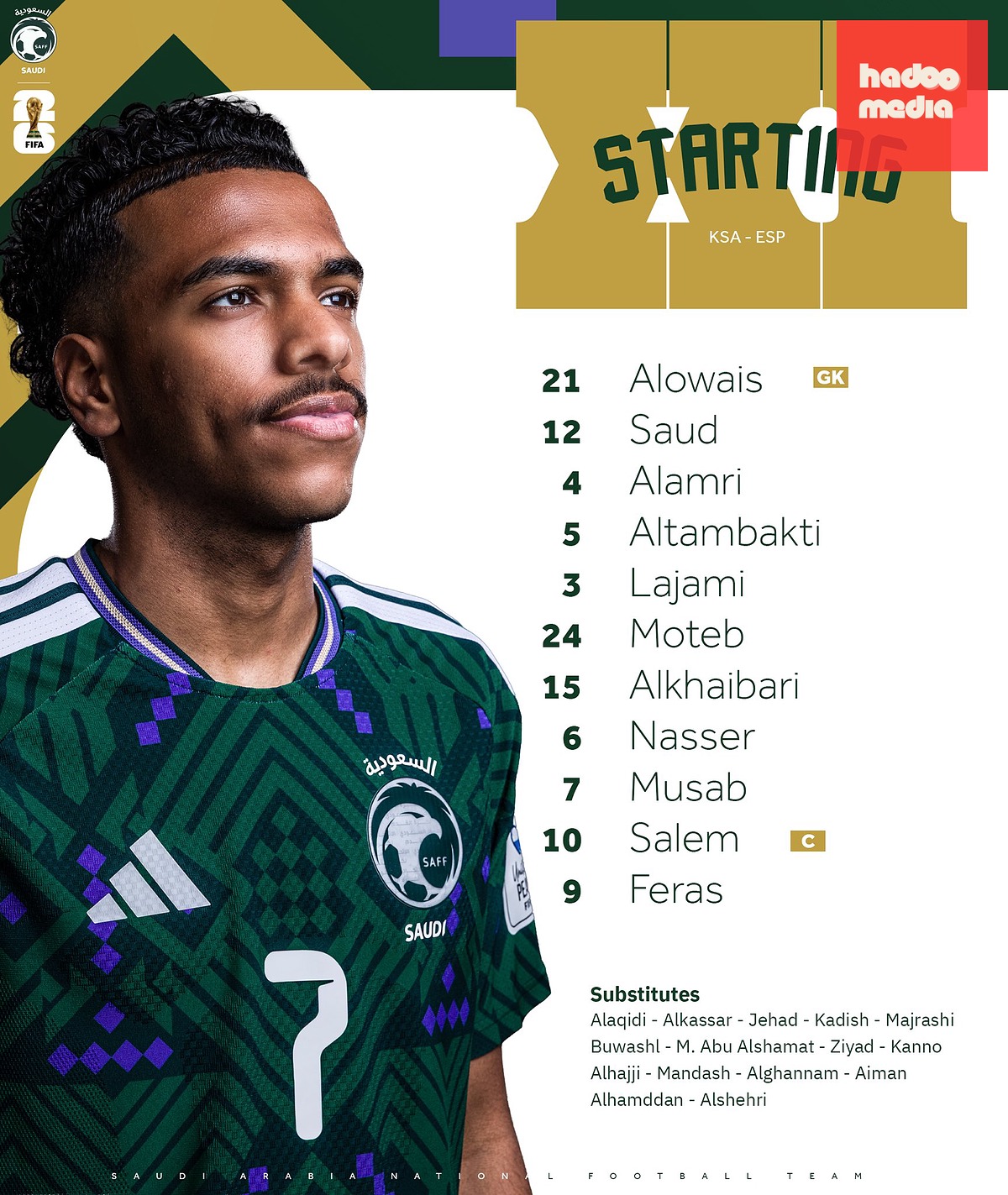 Đội hình ra sân của Saudi Arabia.