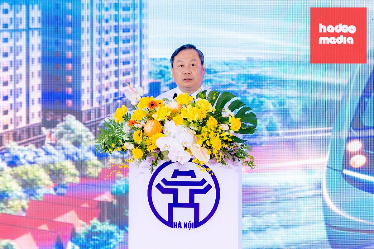 Chủ tịch UBND TP Hà Nội Vũ Đại Thắng phát biểu tại lễ khởi công - Ảnh: BTC