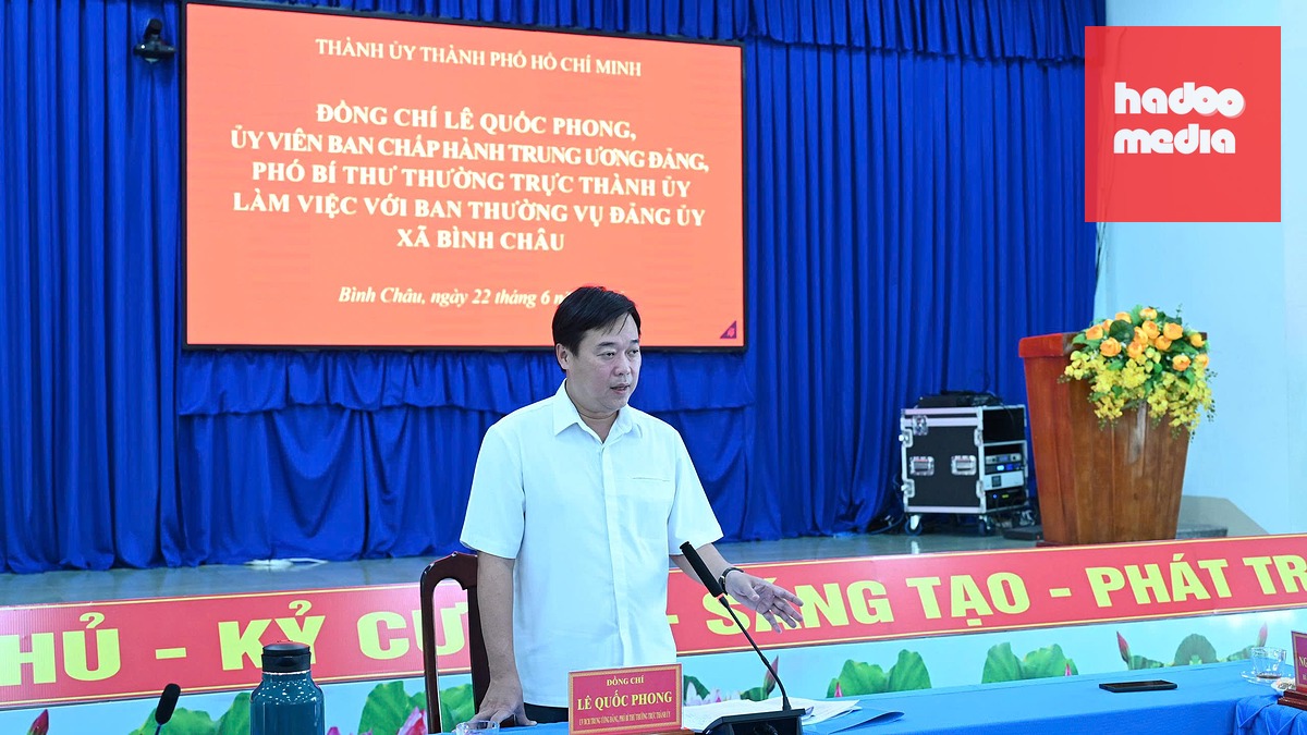 Phó bí thư thường trực Thành ủy TP.HCM Lê Quốc Phong làm việc với Đảng ủy xã Bình Châu chiều 22-6 - Ảnh: A.B