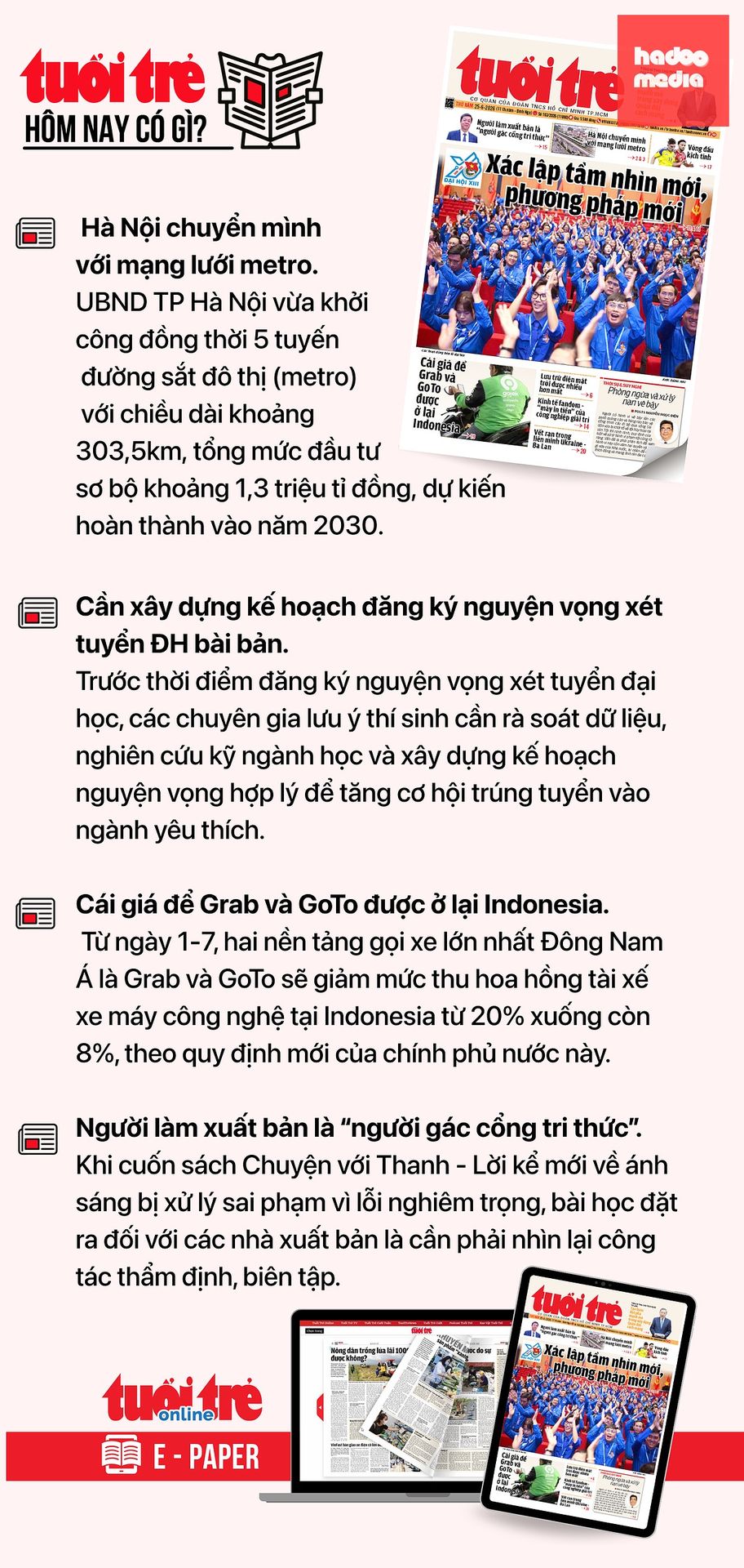 Tin tức chính trên Tuổi Trẻ nhật báo hôm nay 25-6. Để đọc Tuổi Trẻ báo in phiên bản E-paper, mời bạn đăng ký Tuổi Trẻ Sao TẠI ĐÂY