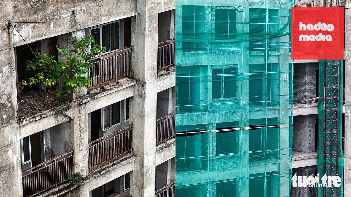 Hình ảnh 2 năm trước (trái) và thời điểm hiện tại (phải) một góc khu nhà ở học sinh, sinh viên Pháp Vân - Tứ Hiệp