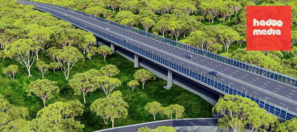 Mô hình cầu qua khu bảo tồn có bố trí hệ thống chống ồn - Ảnh: Nhà đầu tư