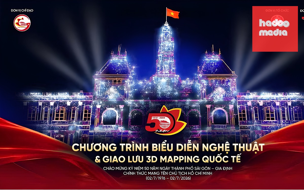 3D Mapping thắp sáng trụ sở UBND TP.HCM trong đêm khai mạc kỷ niệm 50 năm thành phố mang tên Bác  - Ảnh 2.