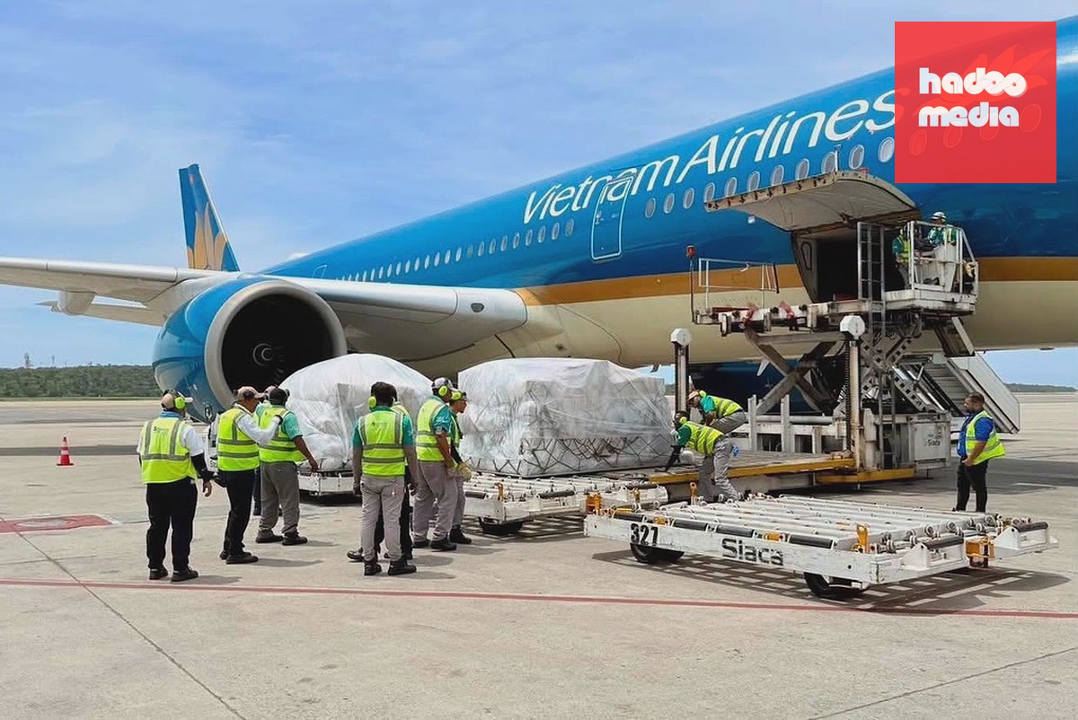 Dỡ hàng cứu trợ của Việt Nam tại sân bay quốc tế Simón Bolívar (Venezuela). Ảnh: VNA
