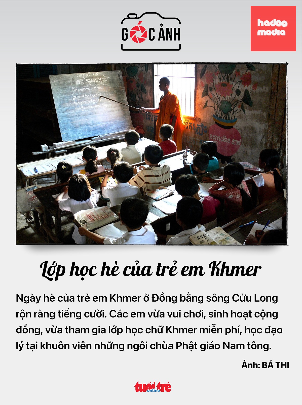Lớp học hè của trẻ em Khmer - Ảnh: BÁ THI