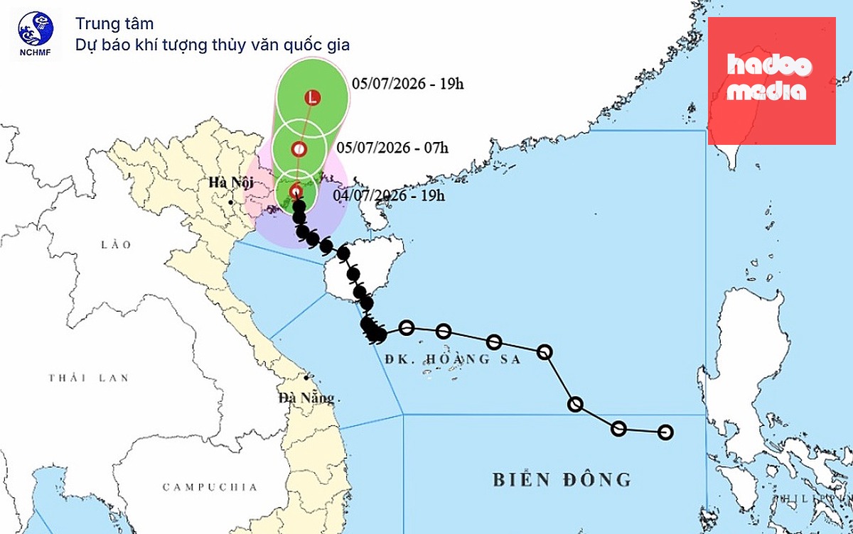 Dự báo đường đi và khu vực ảnh hưởng của bão Maysak lúc 19h hôm nay. Ảnh: NCHMF