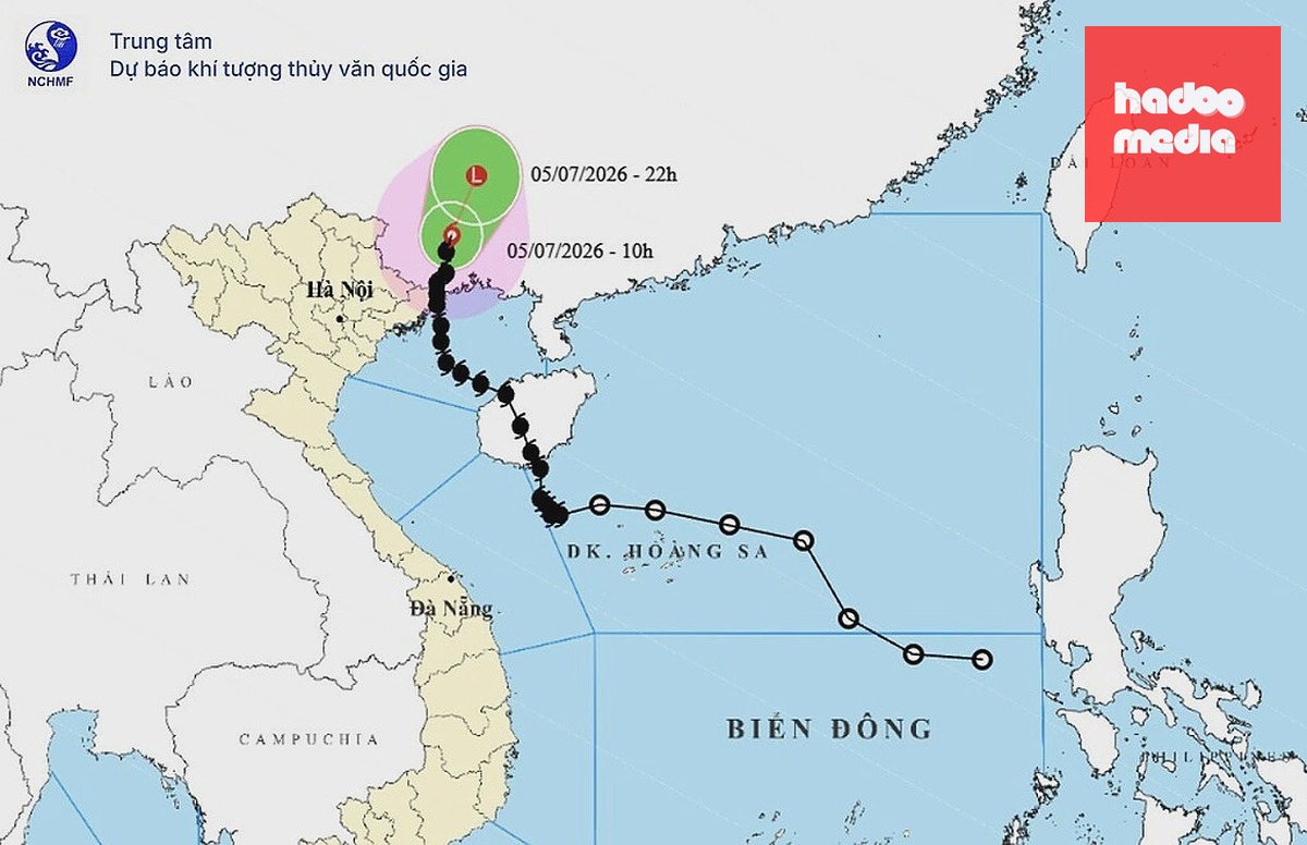 Dự báo đường đi và khu vực ảnh hưởng của bão lúc 10h hôm nay. Ảnh: NCHMF