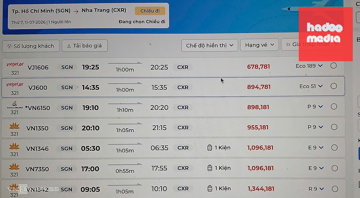 Giá vé TP HCM - Nha Trang ngày 11/7 đã bao gồm thuế và phí. Ảnh: Thi Hà