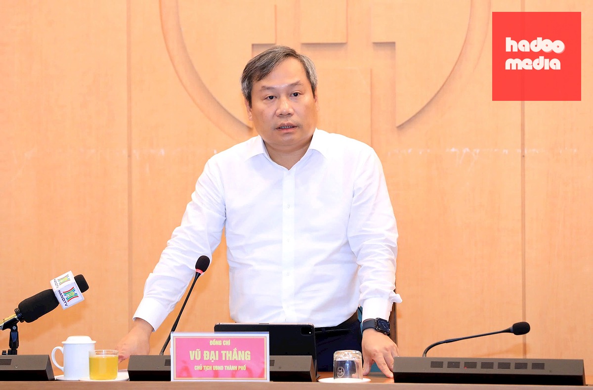 Chủ tịch Hà Nội Vũ Đại Thắng phát biểu chỉ đạo - Ảnh: VIẾT THÀNH
