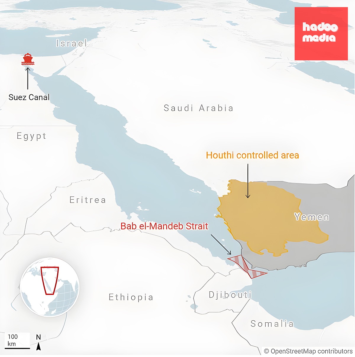 Vị trí eo biển Bab el-Mandeb và kênh đào Suez - Ảnh: THE CONVERSATION