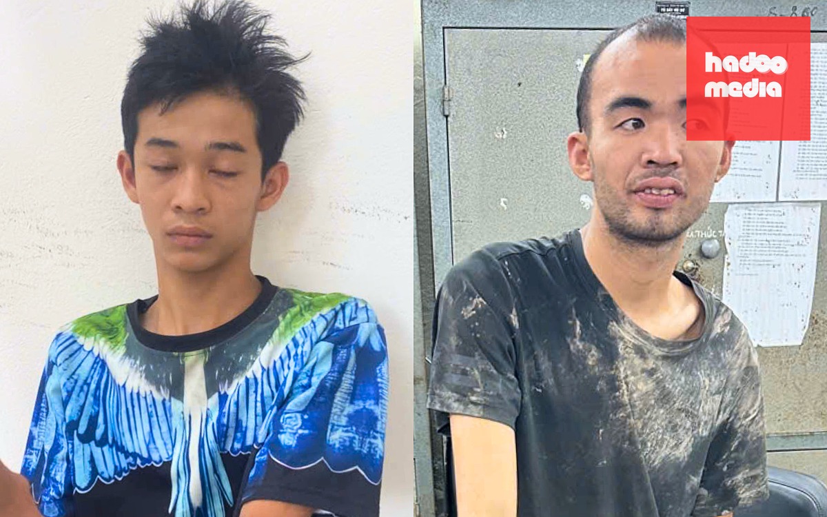 Hai nghi can cùng tang vật liên quan vụ cướp tài sản bị Công an xã Ân Thi bắt giữ - Ảnh: Công an cung cấp