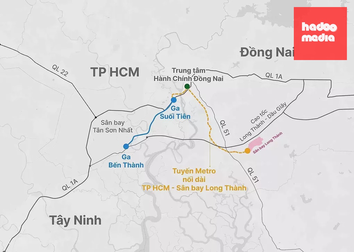 Lộ trình dự án metro kéo dài từ tuyến Bến Thành - Suối Tiên. Đồ hoạ: Hoàng Thanh
