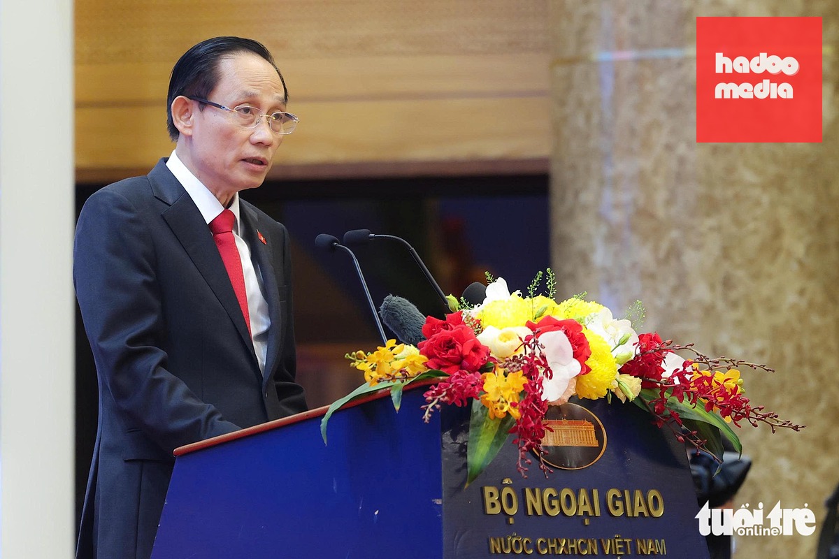 Bộ trưởng Bộ Ngoại giao Lê Hoài Trung phát biểu tại phiên khai mạc Hội nghị Ngoại giao lần thứ 33 ngày 1-8 - Ảnh: NGUYỄN KHÁNH