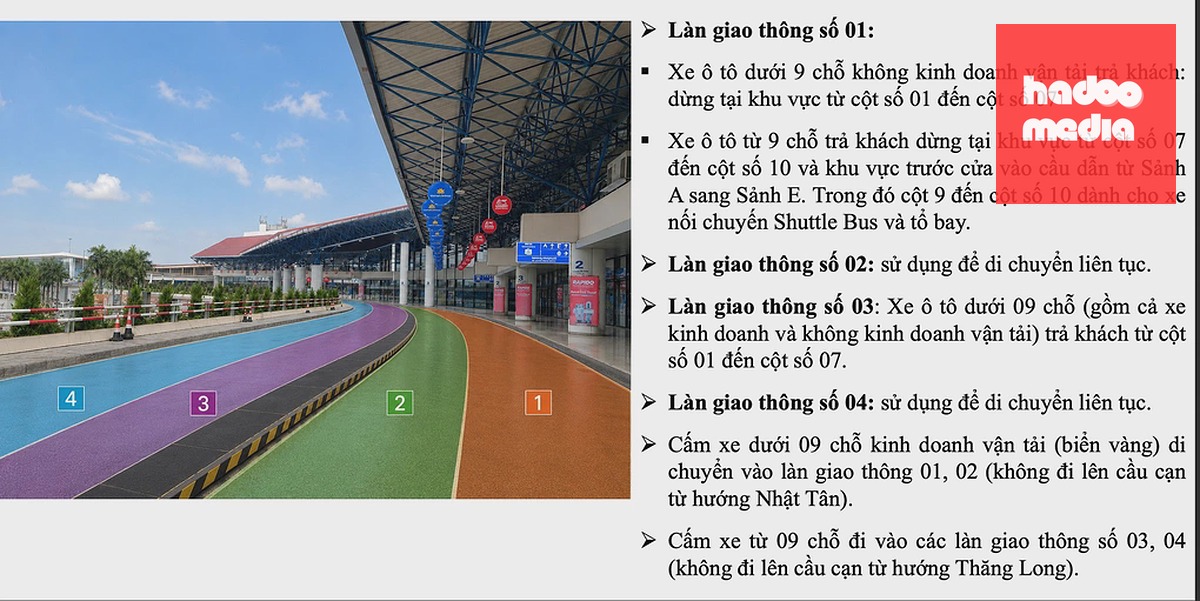 Phân làn tại sảnh đi nhà ga T1 Nội Bài. Ảnh: NIA