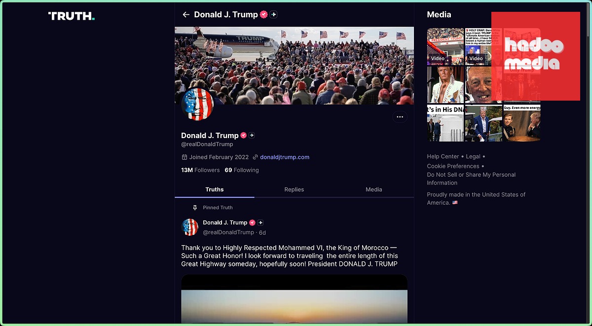 Ảnh chụp màn hình tài khoản với 13 triệu người theo dõi của ông Trump trên Truth Social
