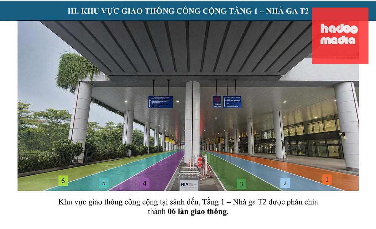 Khu vực tầng 1 nhà ga T2 được chia thành 6 làn xe