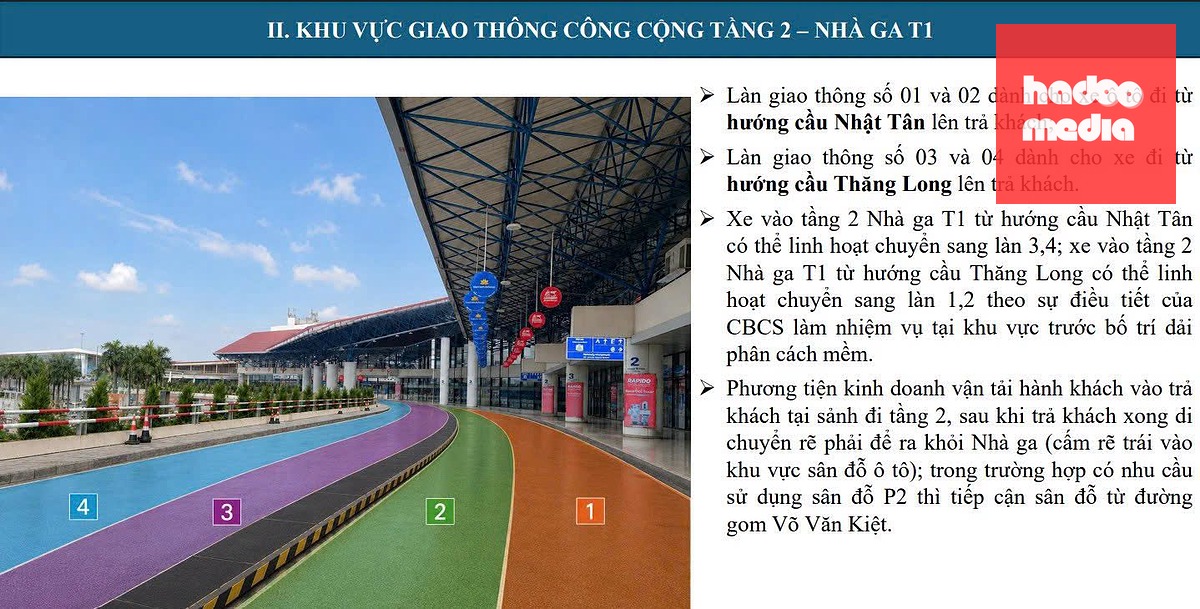 Phân luồng giao thông tại nhà ga T1 (tầng 2)