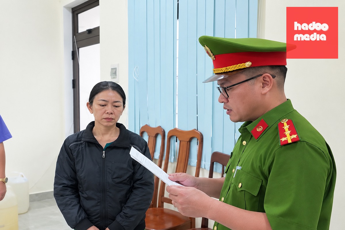 Bà Thủy bị khởi tố vì sản xuất, mua bán hàng giả là lương thực, thực phẩm, phụ gia thực phẩm - Ảnh: Công an Quảng Ngãi
