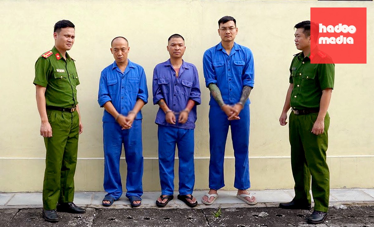 Từ trái qua phải: Các bị can Trần Đình Tiệp (tức Vua Quạt), Nguyễn Văn Hợi (tức Khánh Sky) và Hồ Văn Khoa - Ảnh công an cung cấp.