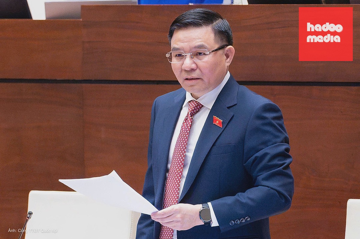 Bộ trưởng Công Thương Lê Mạnh Hùng phát biểu tại nghị trường chiều 8/8. Ảnh: Cổng Thông tin điện tử Quốc hội