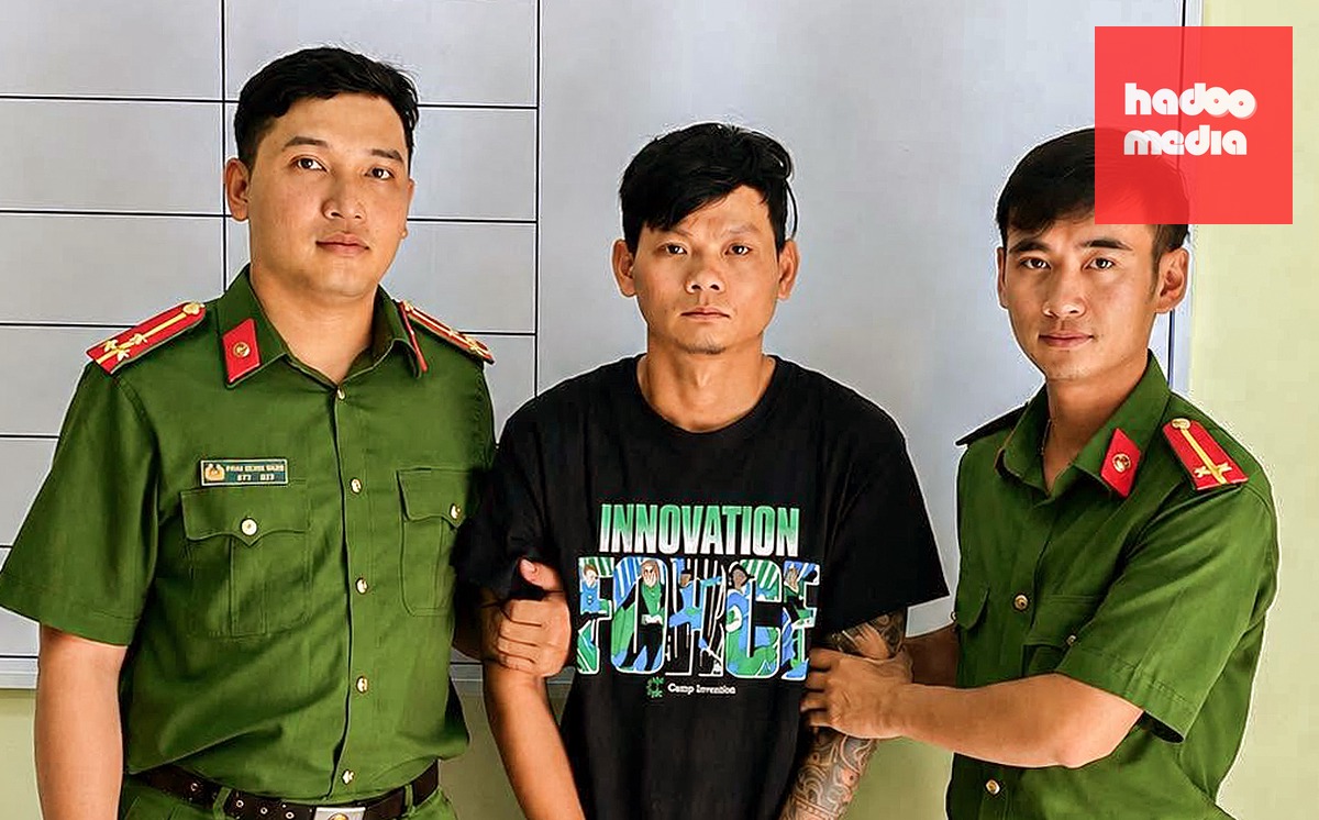 Nghi can Huỳnh Ngọc Tân lúc bị bắt - Ảnh: Công an Đông Khánh Sơn