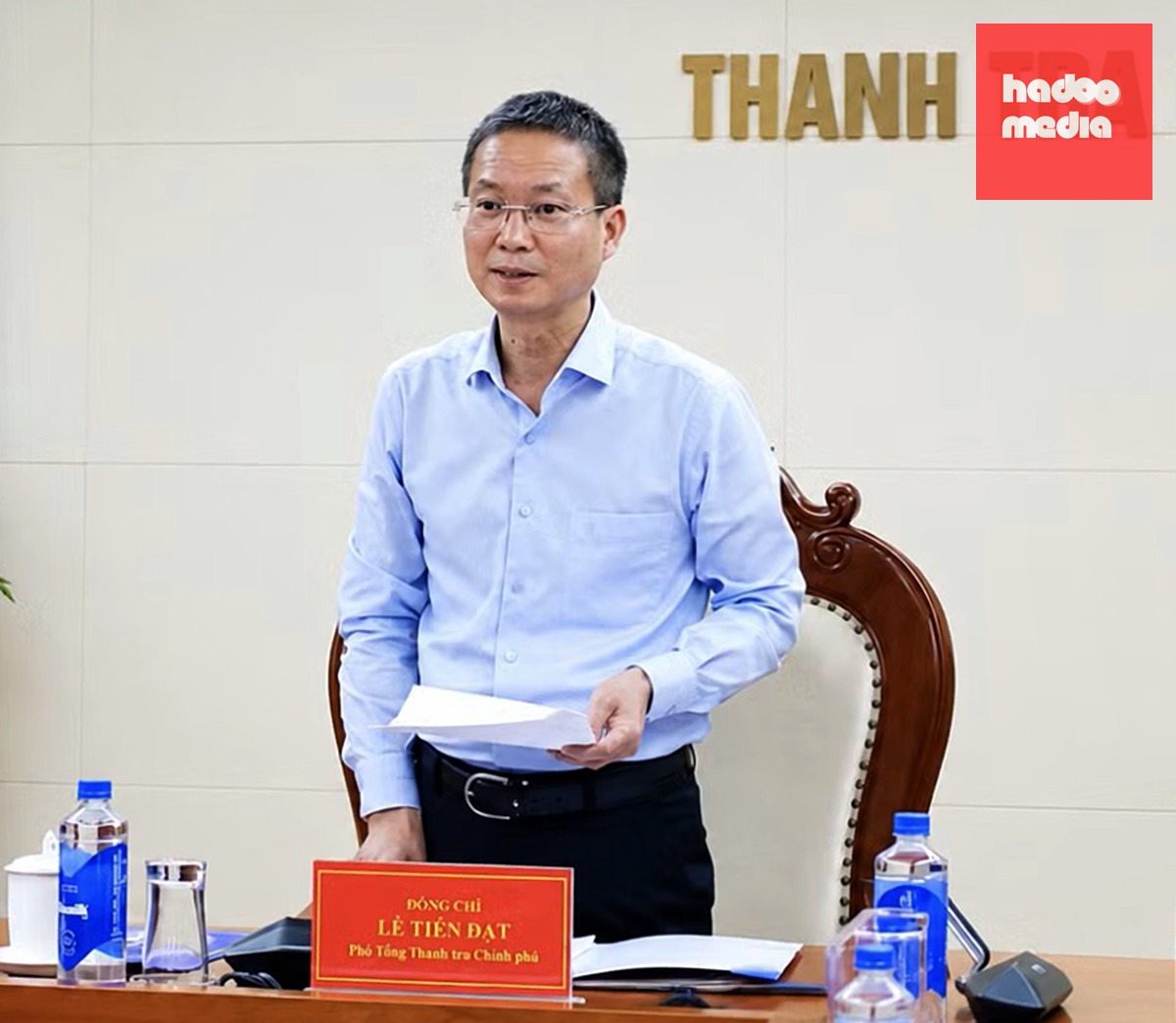 Phó tổng Thanh tra Chính phủ Lê Tiến Đạt tại buổi công bố quyết định thanh tra chuyên đề cơ sở nhà, đất dôi dư sau sắp xếp tại Hà Nội - Ảnh: TTCP
