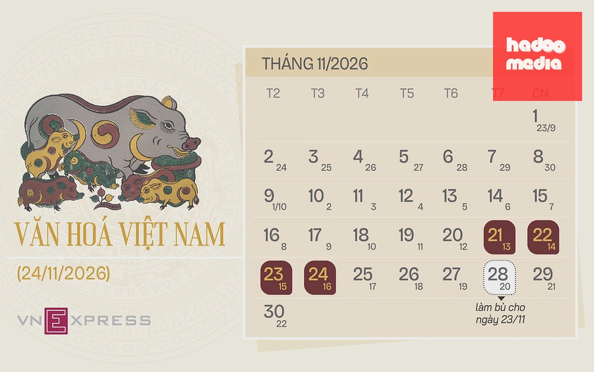 Phương án hoán đổi ngày làm việc để kỳ lễ Văn hóa Việt Nam 24/11 kéo dài 4 ngày. Đồ họa: Tạ Lư