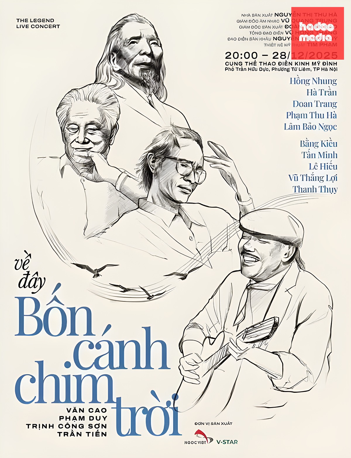 Poster "Về đây bốn cánh chim trời", vé bán từ 600.000 đến bảy triệu đồng. Ảnh: Ngọc Việt show