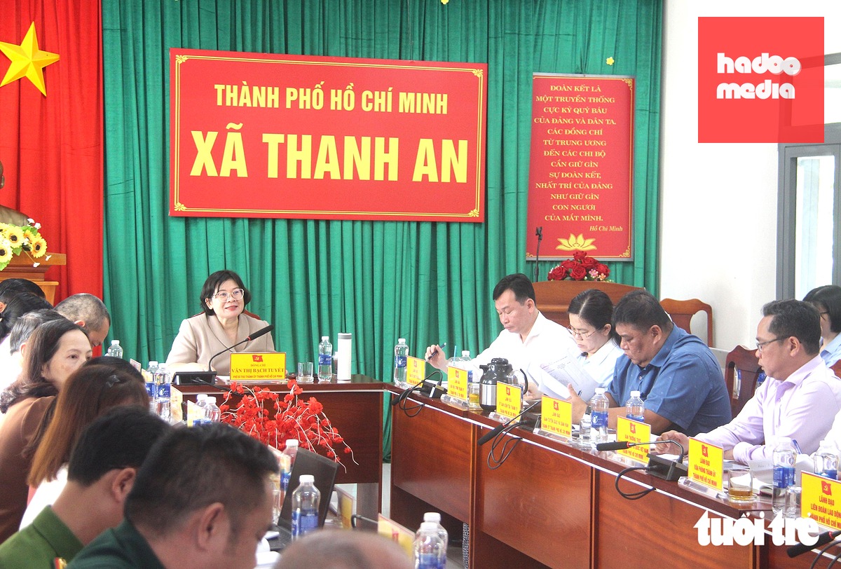 Phó bí thư Thành ủy TP.HCM Văn Thị Bạch Tuyết chủ trì đoàn khảo sát lắng nghe các kiến nghị tại Đảng ủy xã Thanh An chiều 12-8 - Ảnh: BÁ SƠN