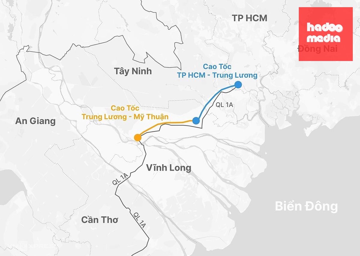 Hướng tuyến cao tốc TP HCM - Trung Lương - Mỹ Thuận. Đồ họa: Hoàng Thanh