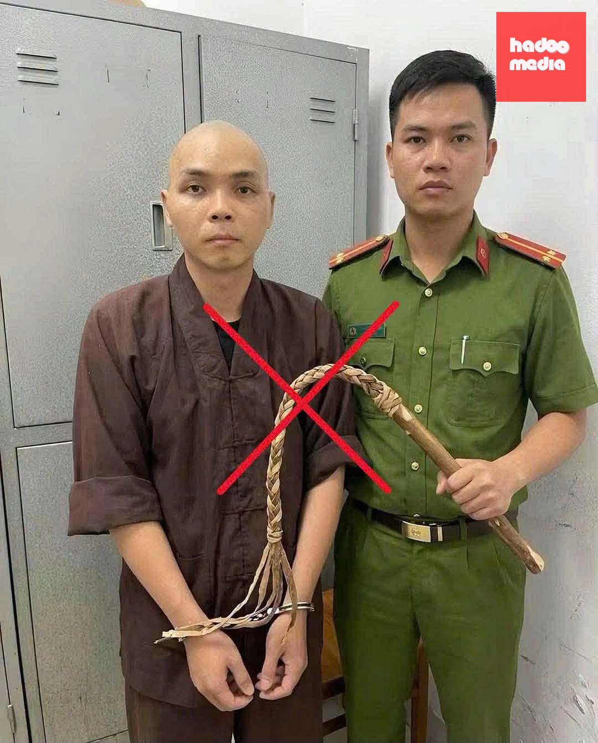 Hình ảnh được tạo bằng AI không đúng sự thật liên quan đến vụ người đàn ông đánh 5 chú tiểu ở chùa Bầu - Ảnh: Công an tỉnh Phú Thọ